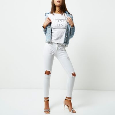 White ripped super skinny Amelie jeans